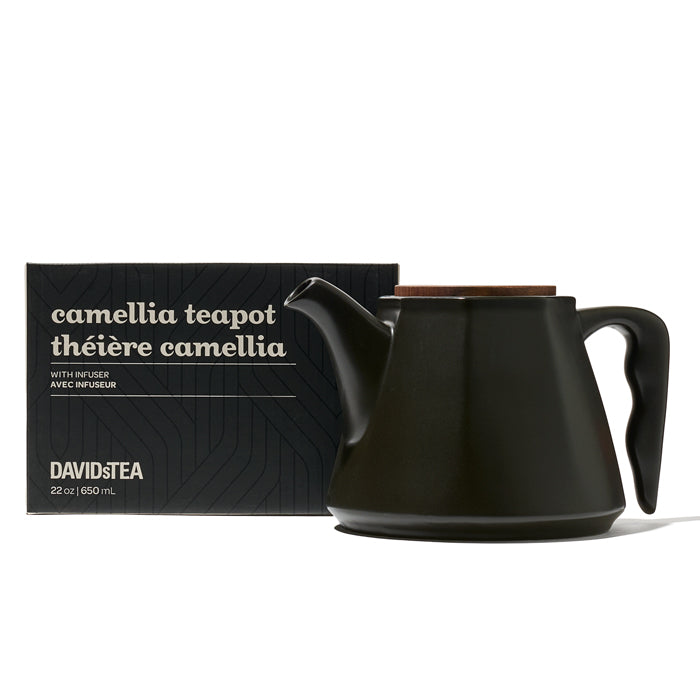 Black Camellia Ceramic Teapot