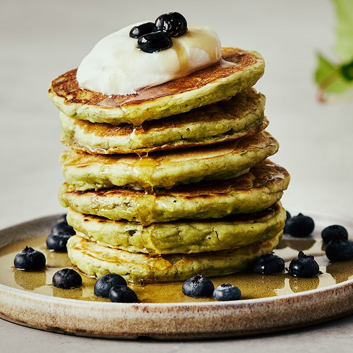 blueberry matcha pancakes