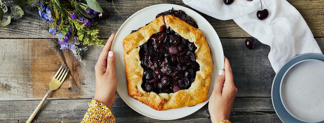 Rustic cherry pie made with Earl Grey tea