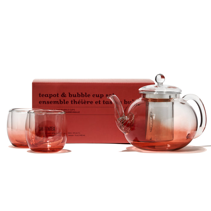 Ombre Rose Glass Bubble Teapot & Bubble Cup Set