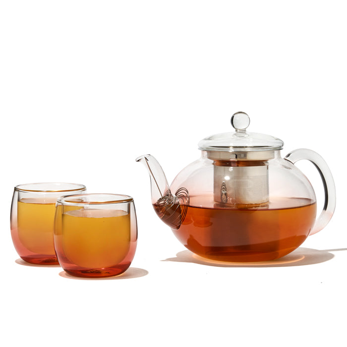 Ombre Rose Glass Bubble Teapot & Bubble Cup Set