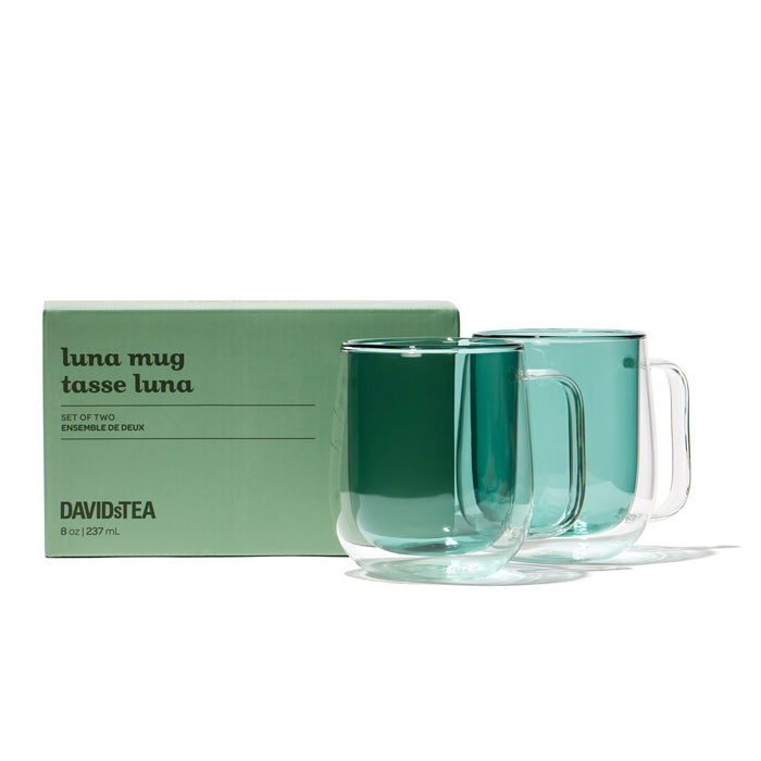 Pine Green Doubled Walled Glass Luna Mugs