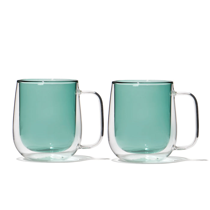 Pine Green Doubled Walled Glass Luna Mugs