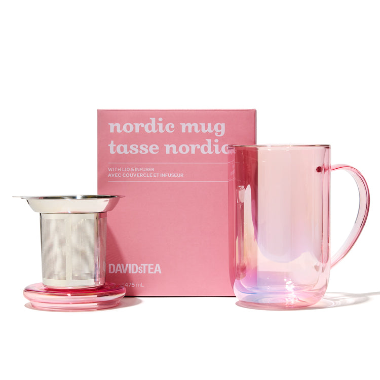 Iridescent Pink Double Walled Glass Nordic Mug
