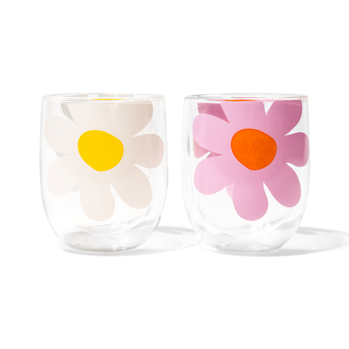 Daisy Double Walled Glass Bubble Cup Set  front view