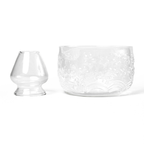 Clear glass matcha bowl and whisk holder