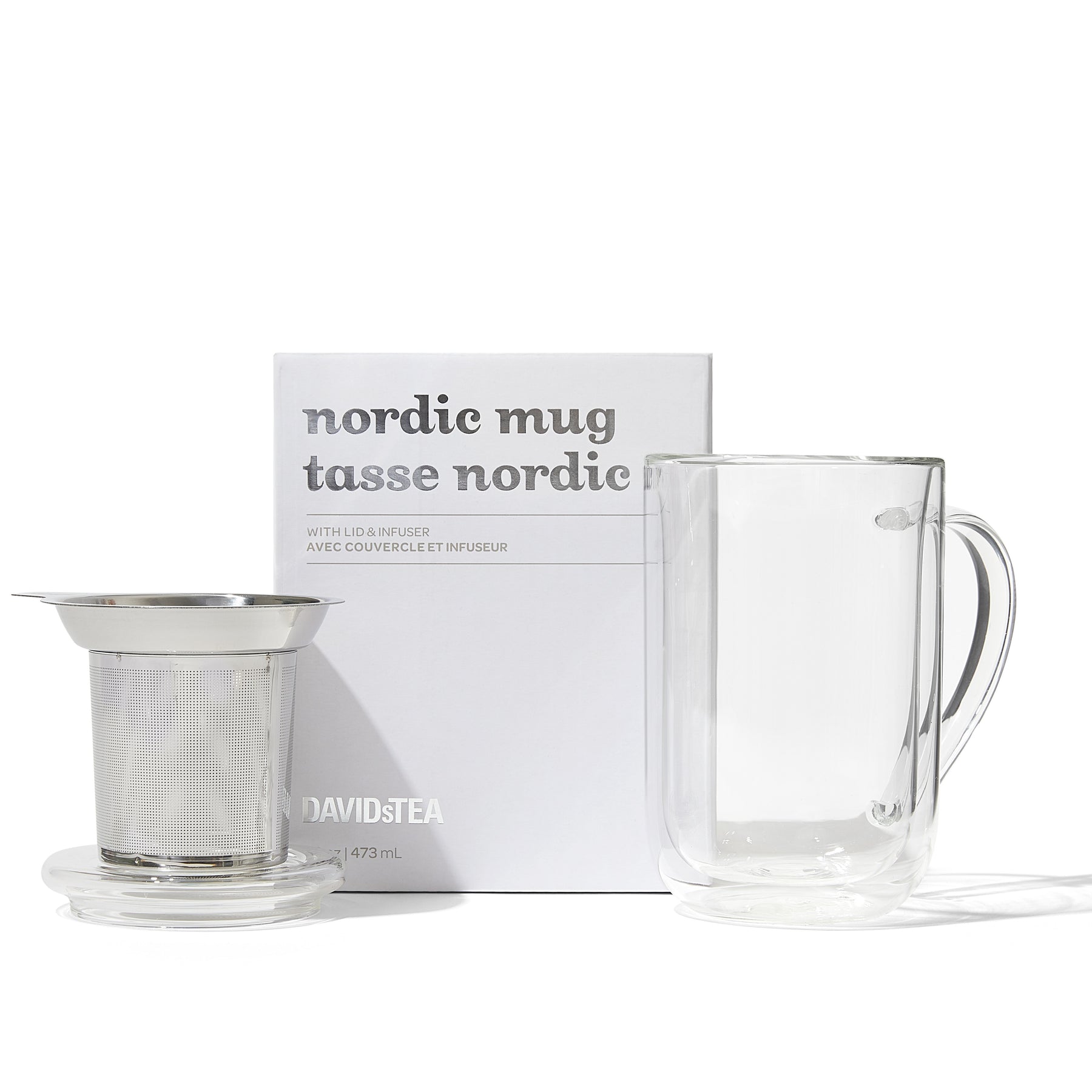 Double Walled Glass Nordic Mug with Infuser  front view