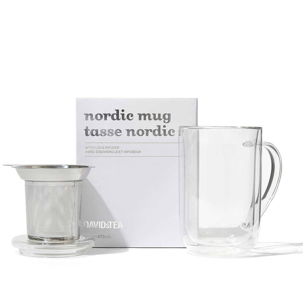 Double Walled Glass Nordic Mug with Infuser  front view