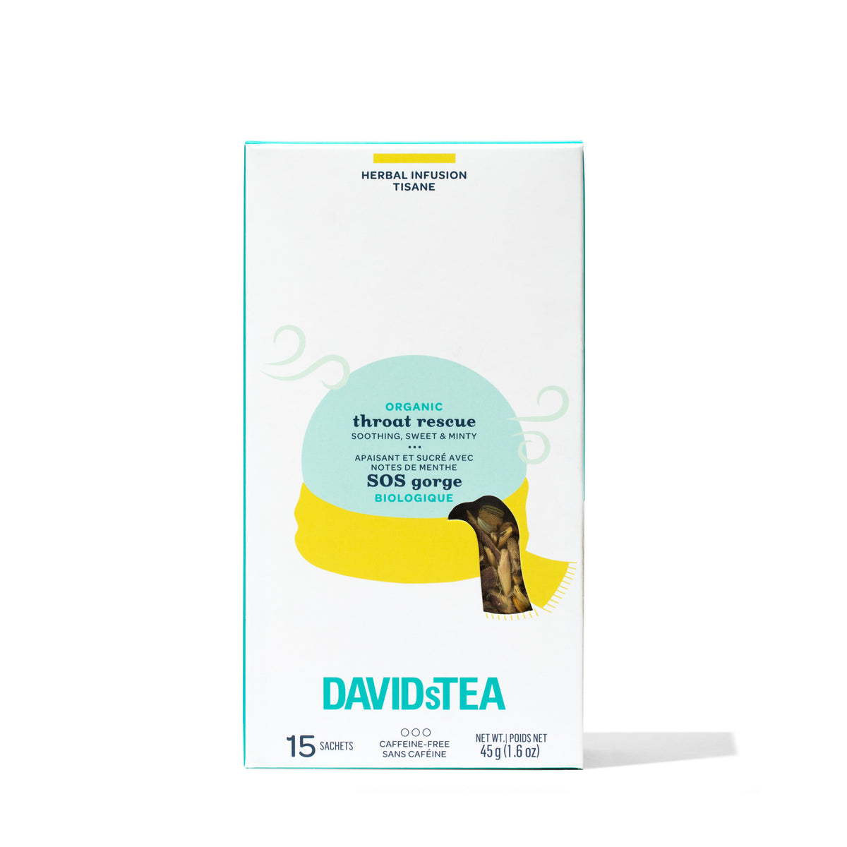 Organic Throat Rescue Tea Pack of 15 Sachets Herbal front view