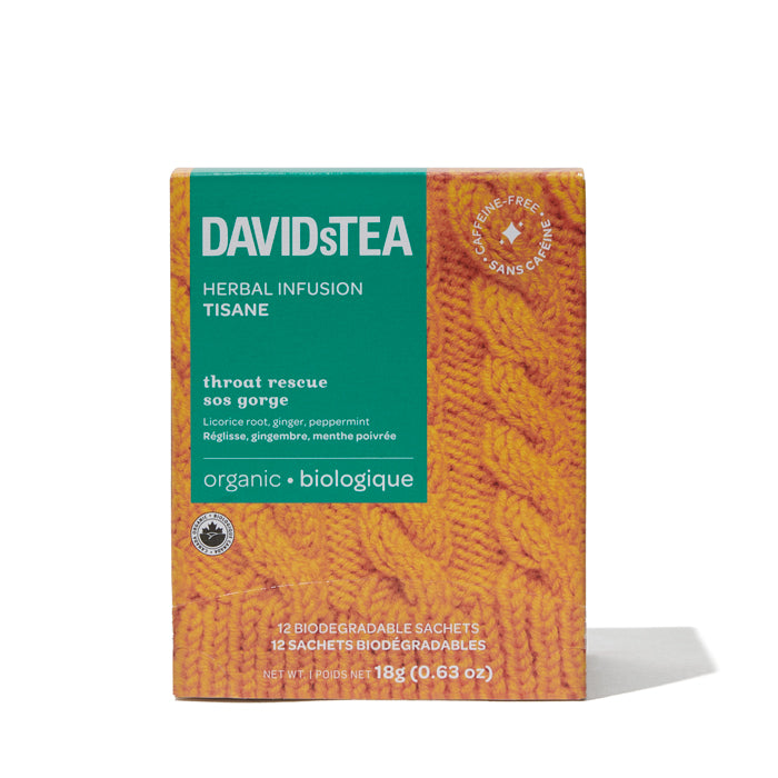 Organic Throat Rescue Tea Pack of 12 Sachets Herbal front view