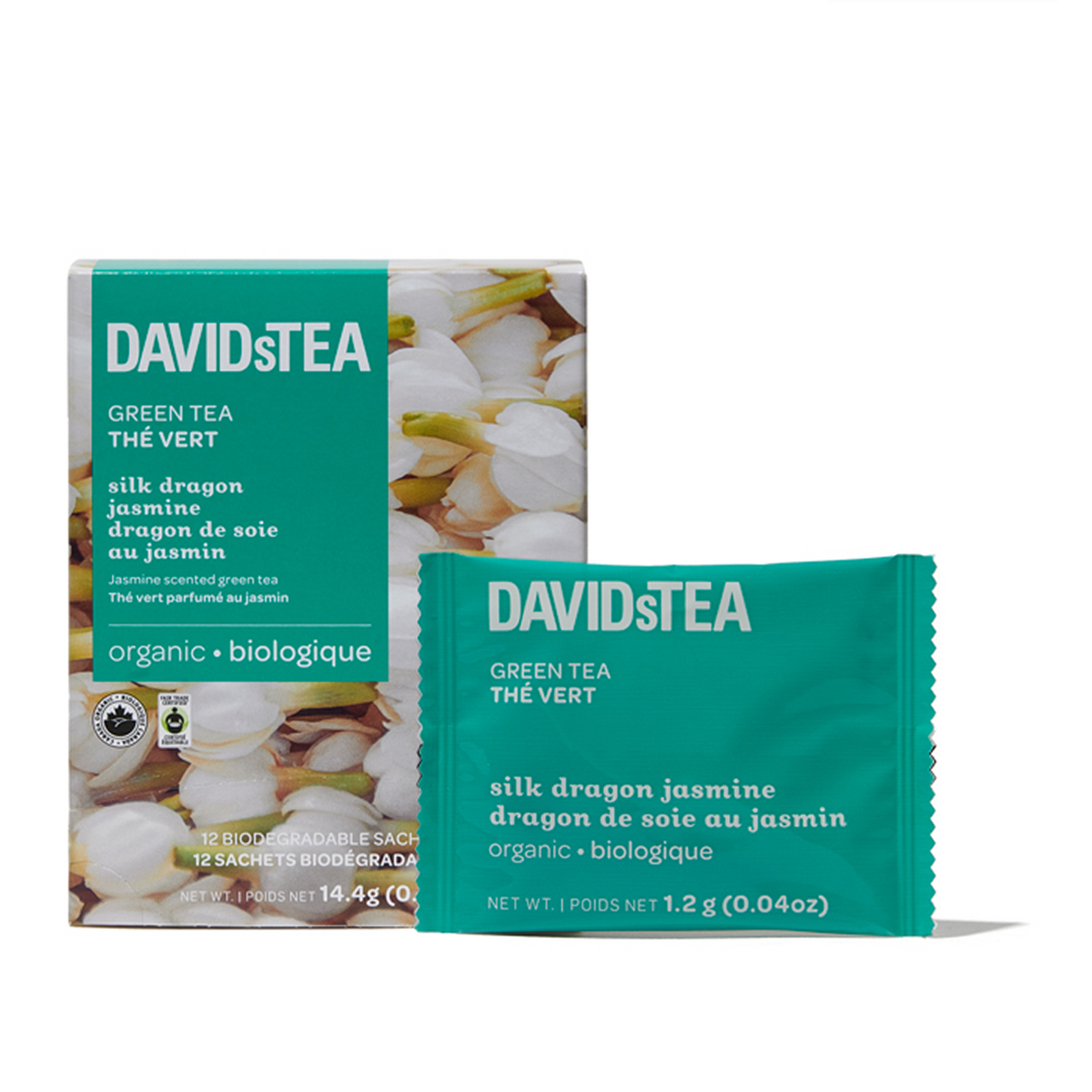 Organic Silk Dragon Jasmine Tea Pack of 12 Sachets Green front view