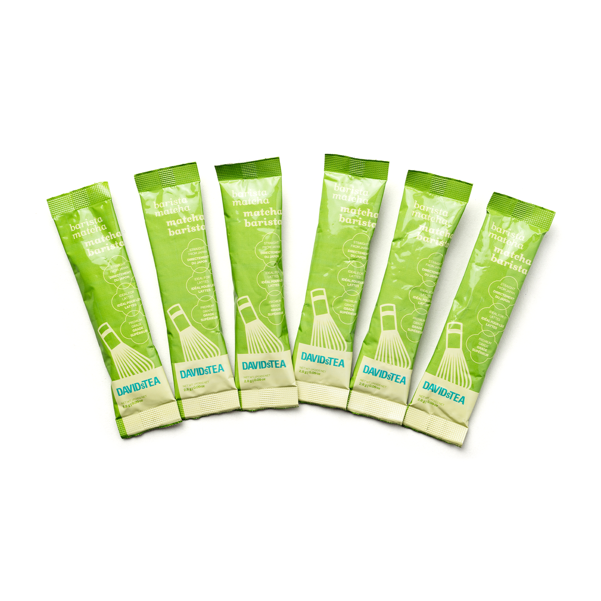 6 single serve barista matcha sachet packs