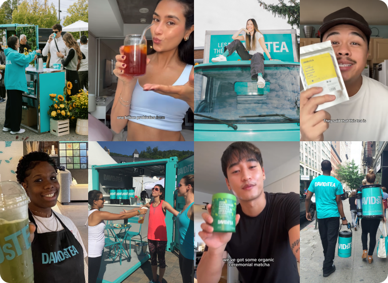 Collage of DAVIDsTEA team members holding tea