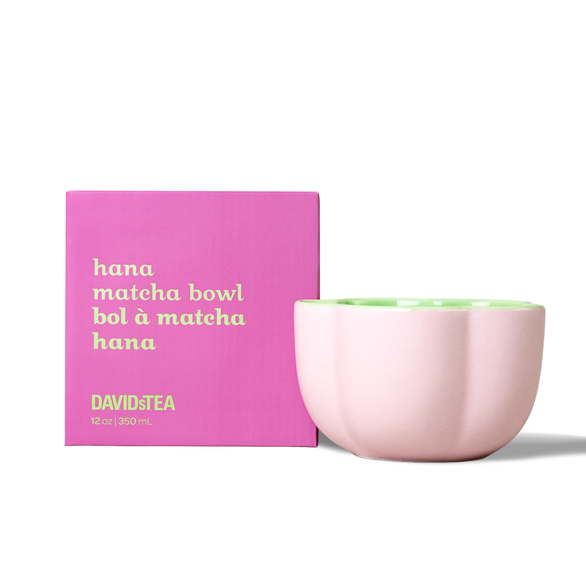 Pink Hana Matcha Bowl with its matching gift box.