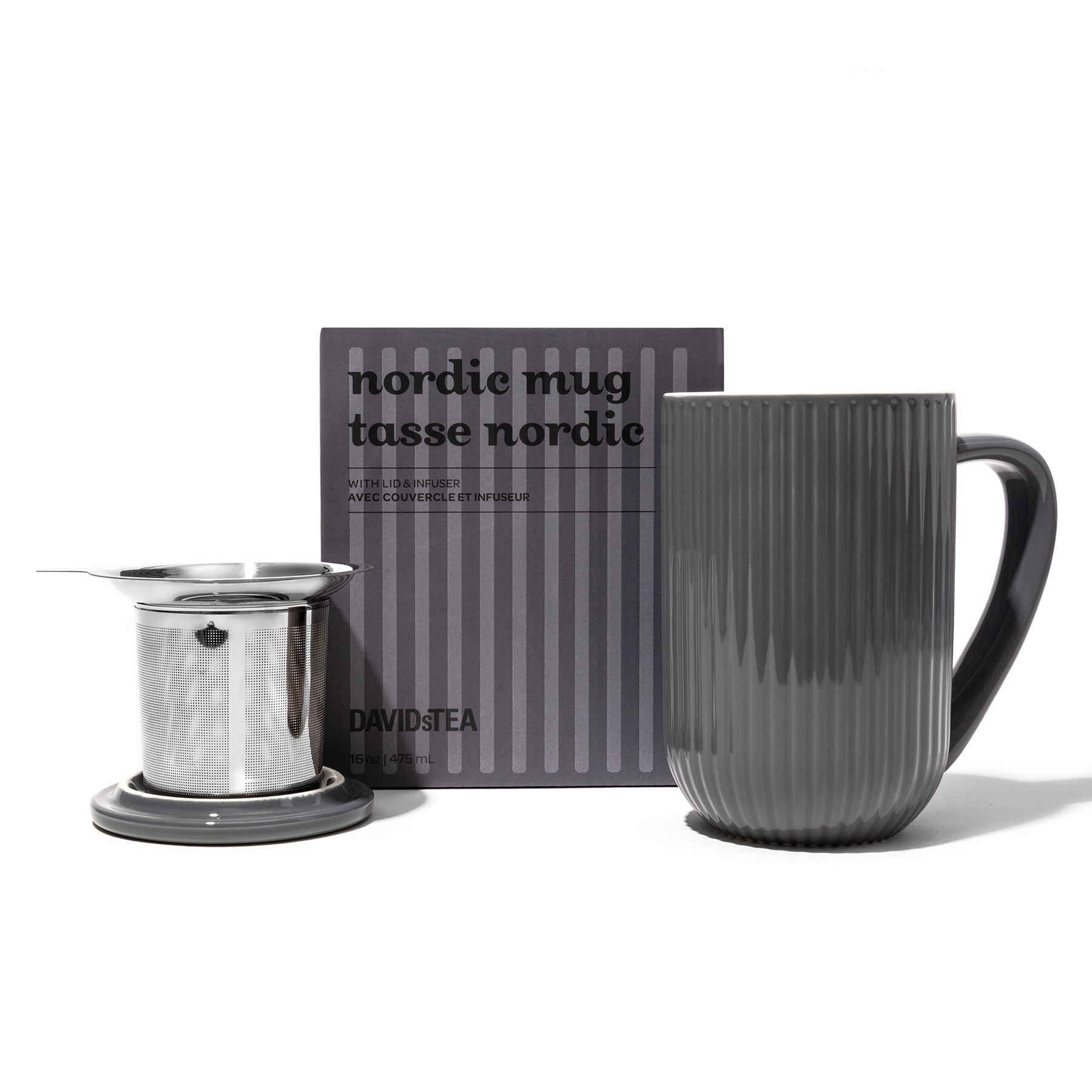 Sesame Grey Ribbed Nordic Mug  front view