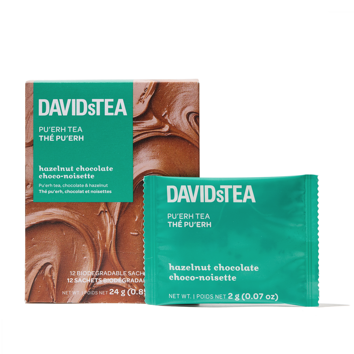 Hazelnut Chocolate Tea Pack of 12 Sachets Pu'erh front view