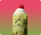 raspberry matcha latte with whip cream 