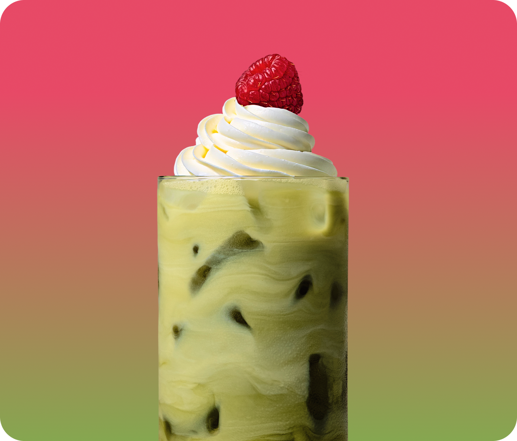 raspberry matcha latte with whip cream 