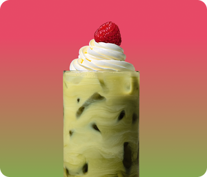 raspberry matcha latte with whip cream 