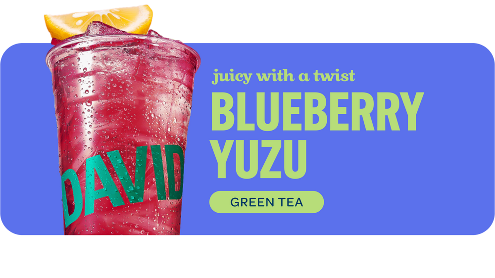Cup of berry-red iced tea blueberry yuzu