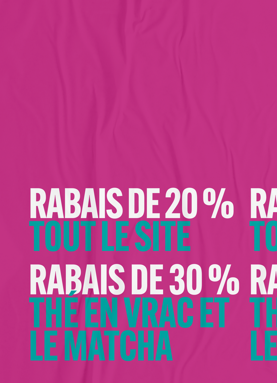 Rabais de 20 % sur tout le site et de 30 % sur le thé en vrac et le matcha.