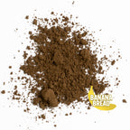 dark brown banana flavored hojicha powder on white background
