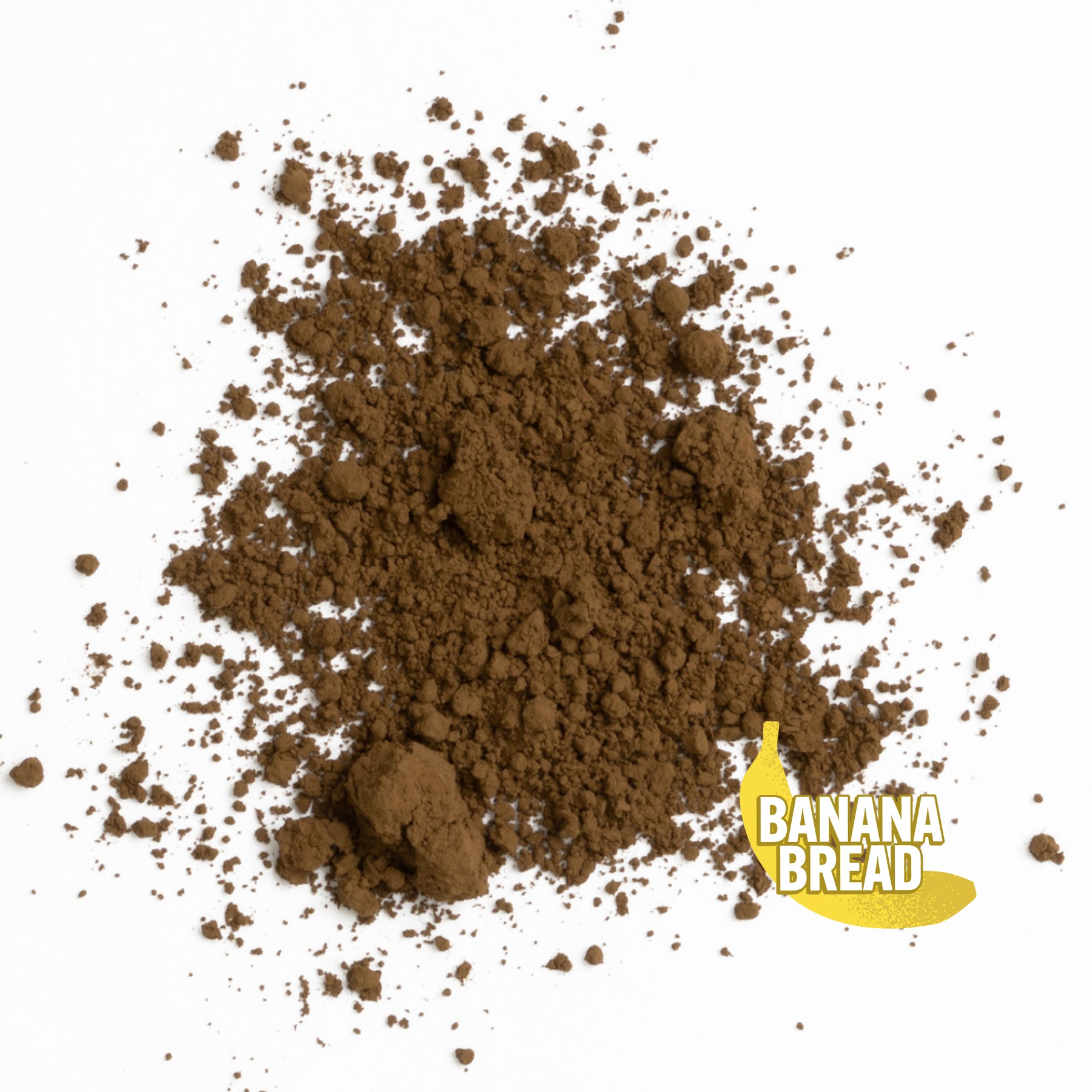 dark brown banana flavored hojicha powder on white background