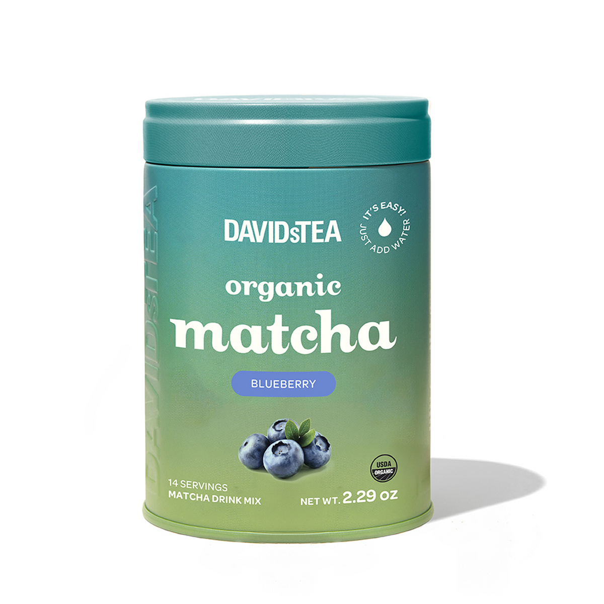 Organic Blueberry Matcha Tea Tin Matcha Drink Mix front view