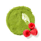 Organic Raspberry Matcha powder with fresh raspberries