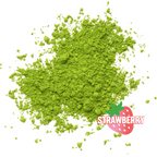 strawberry flavored green matcha powder on white background