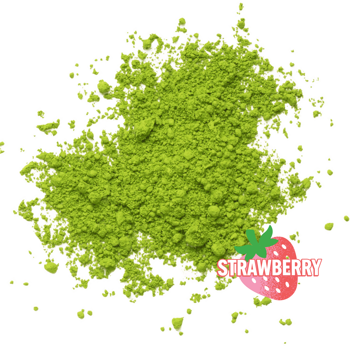 strawberry flavored green matcha powder on white background