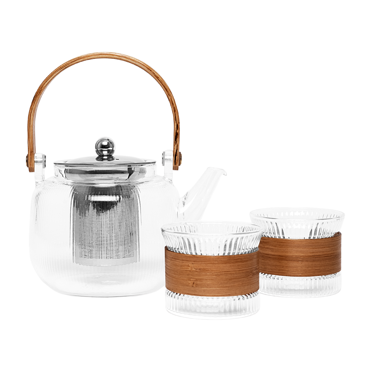 Ribbed glass teapot set